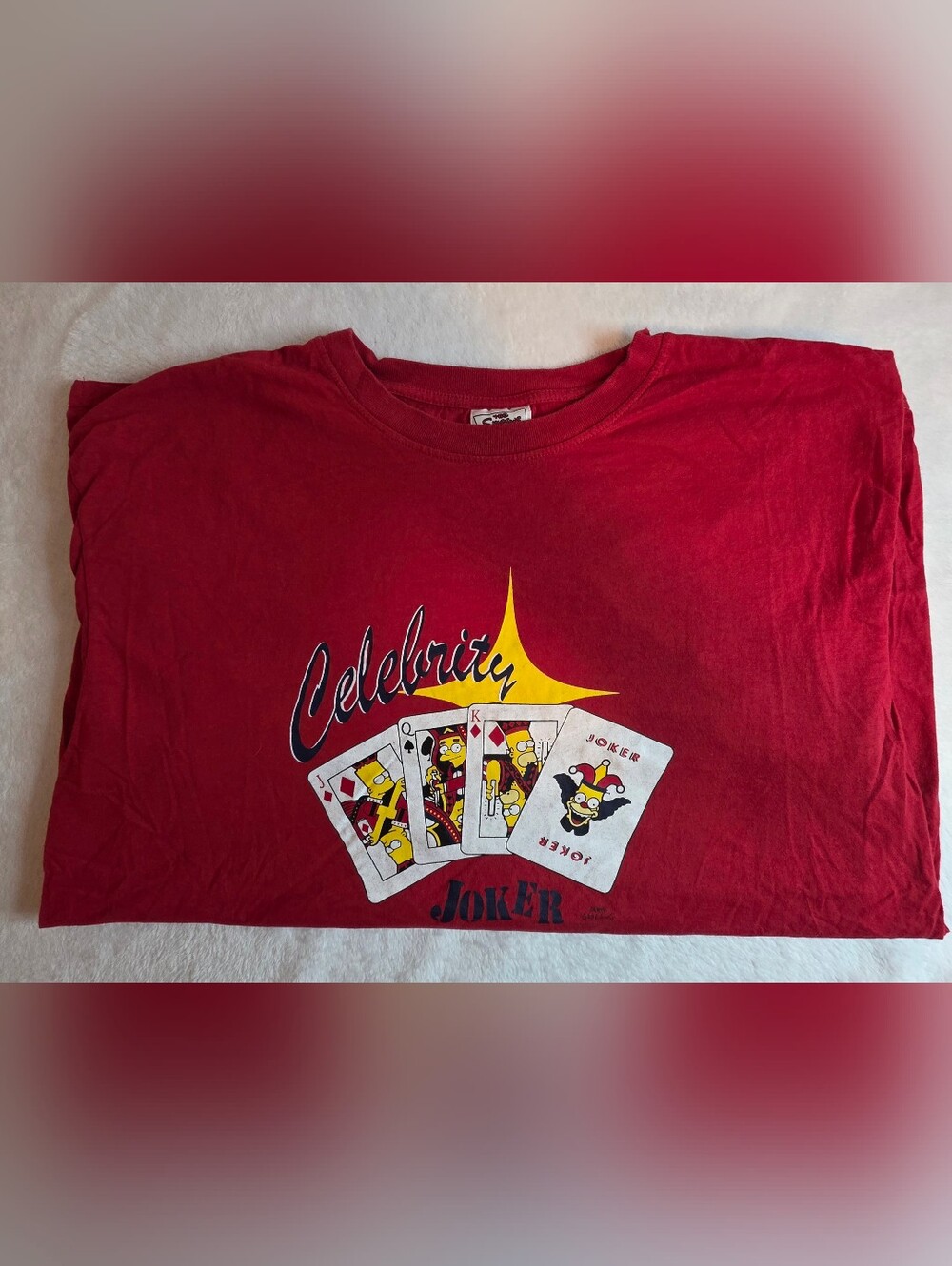 Vintage The Simpsons Celebrity Joker T-Shirt Red Poker Graphic Tee Men’s L/XL